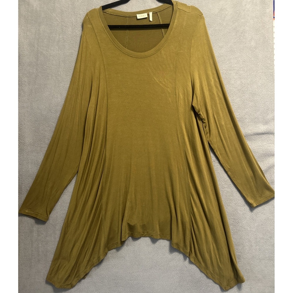 LOGO Lori Goldstein Tunic Top Size XL Olive Green Asymmetric‎ Hem Lagenlook